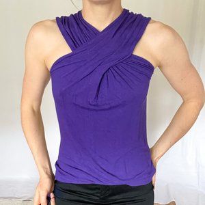 The Limited Purple Criss Cross Ruched Halter Top Tank